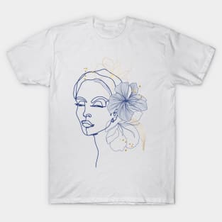 Line Art Woman With Flower T-Shirt